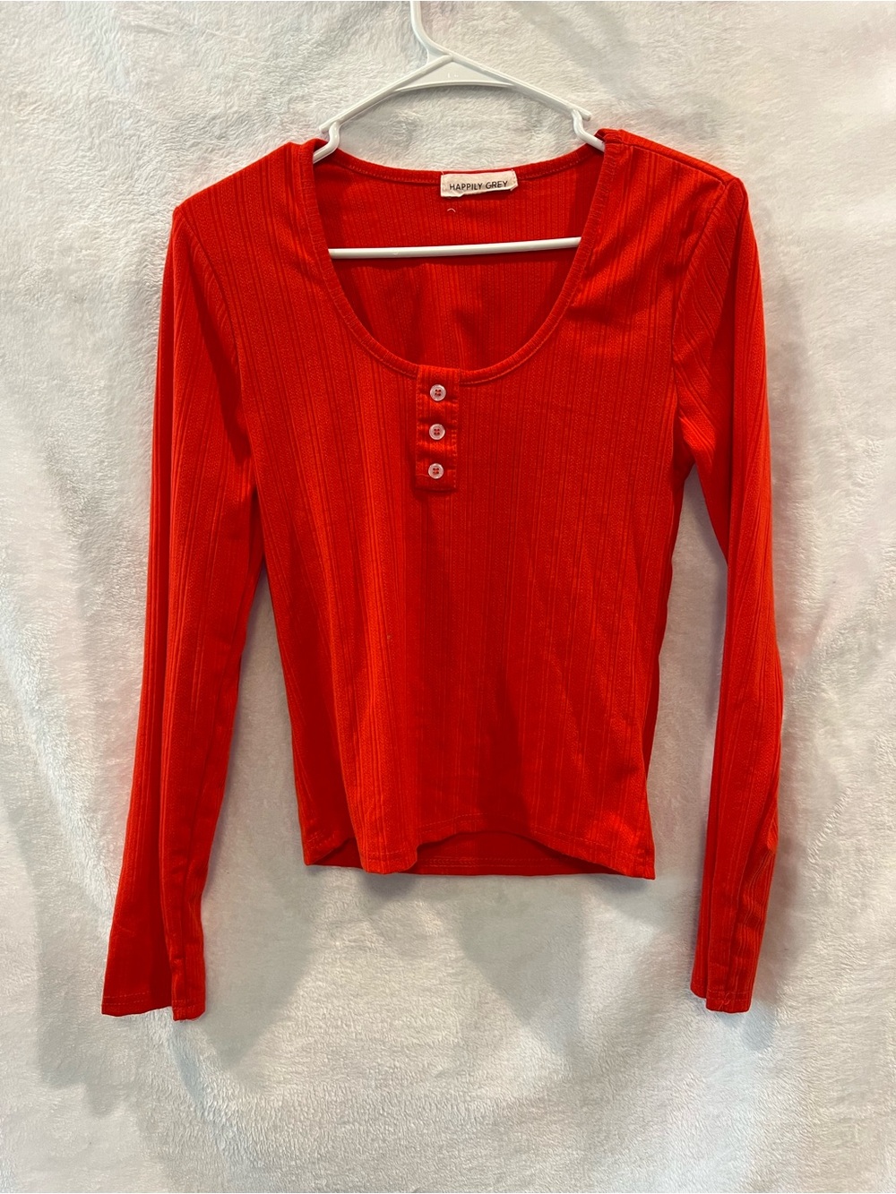 Women's Red Ribbed Long Sleeve Scoop Henley
